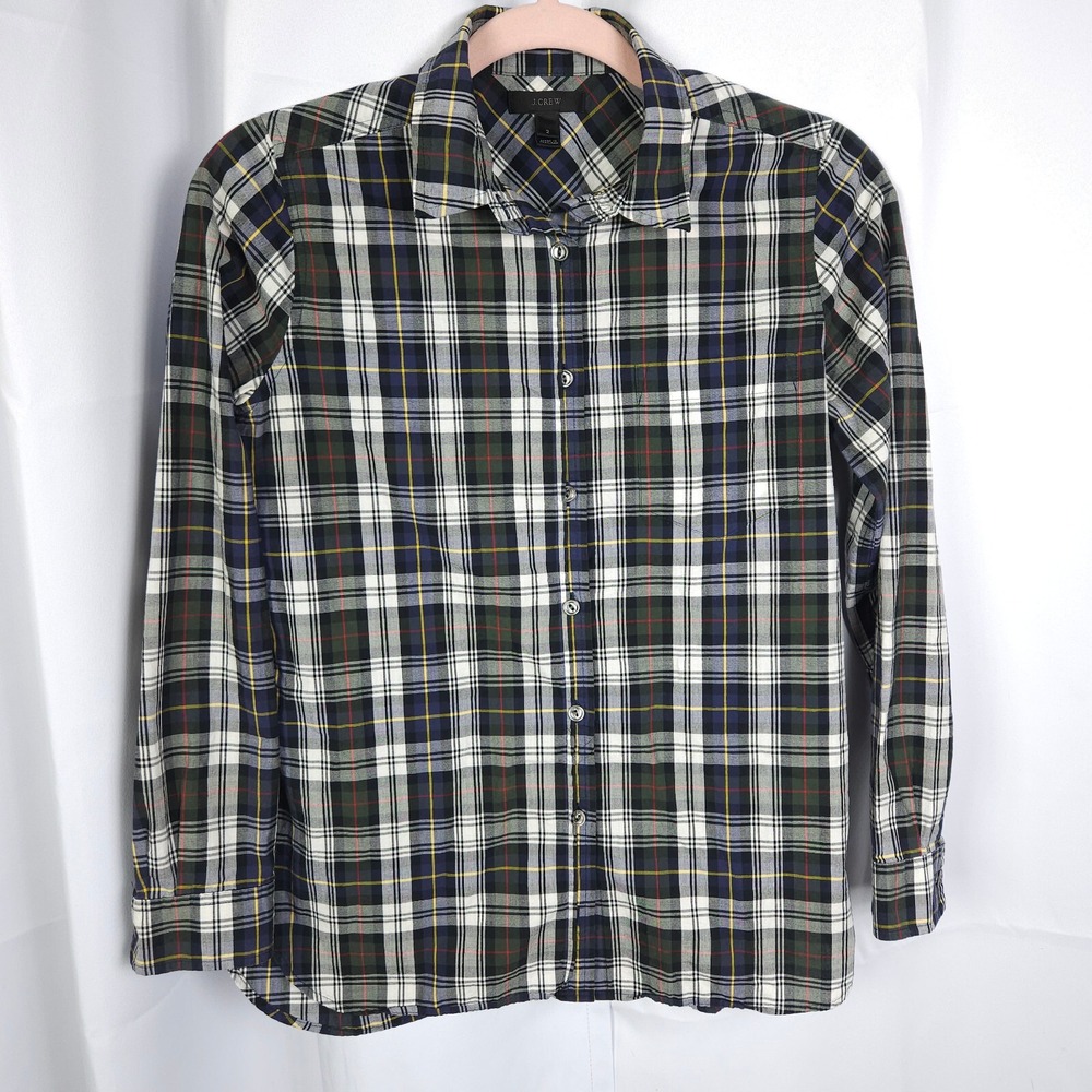 J.Crew Gray Beige White Plaid Long Sleeve Button-Down Shirt Women's 2